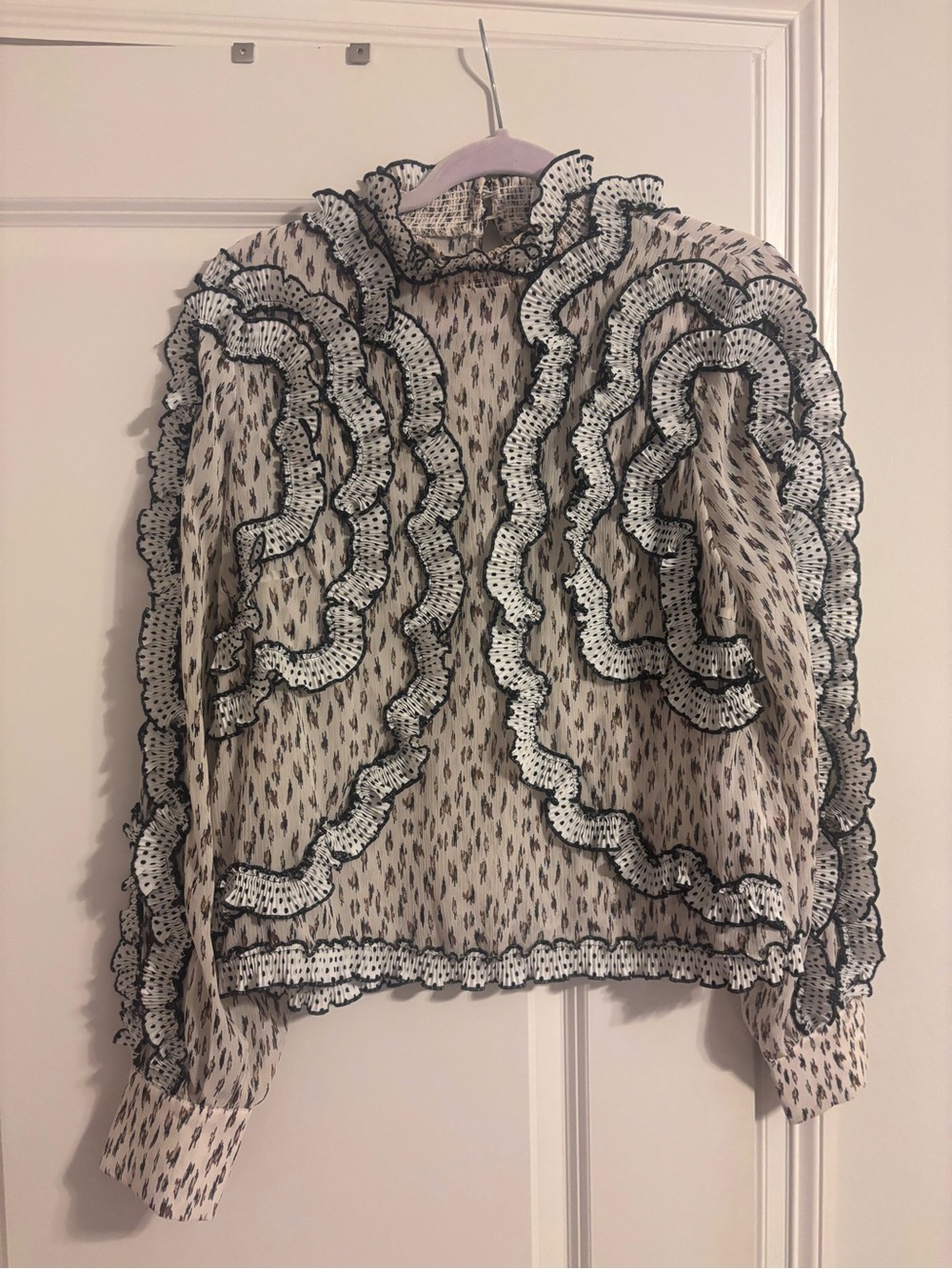 Elliatt Muse Printed Ruffle Sheer Long Sleeve Blouse